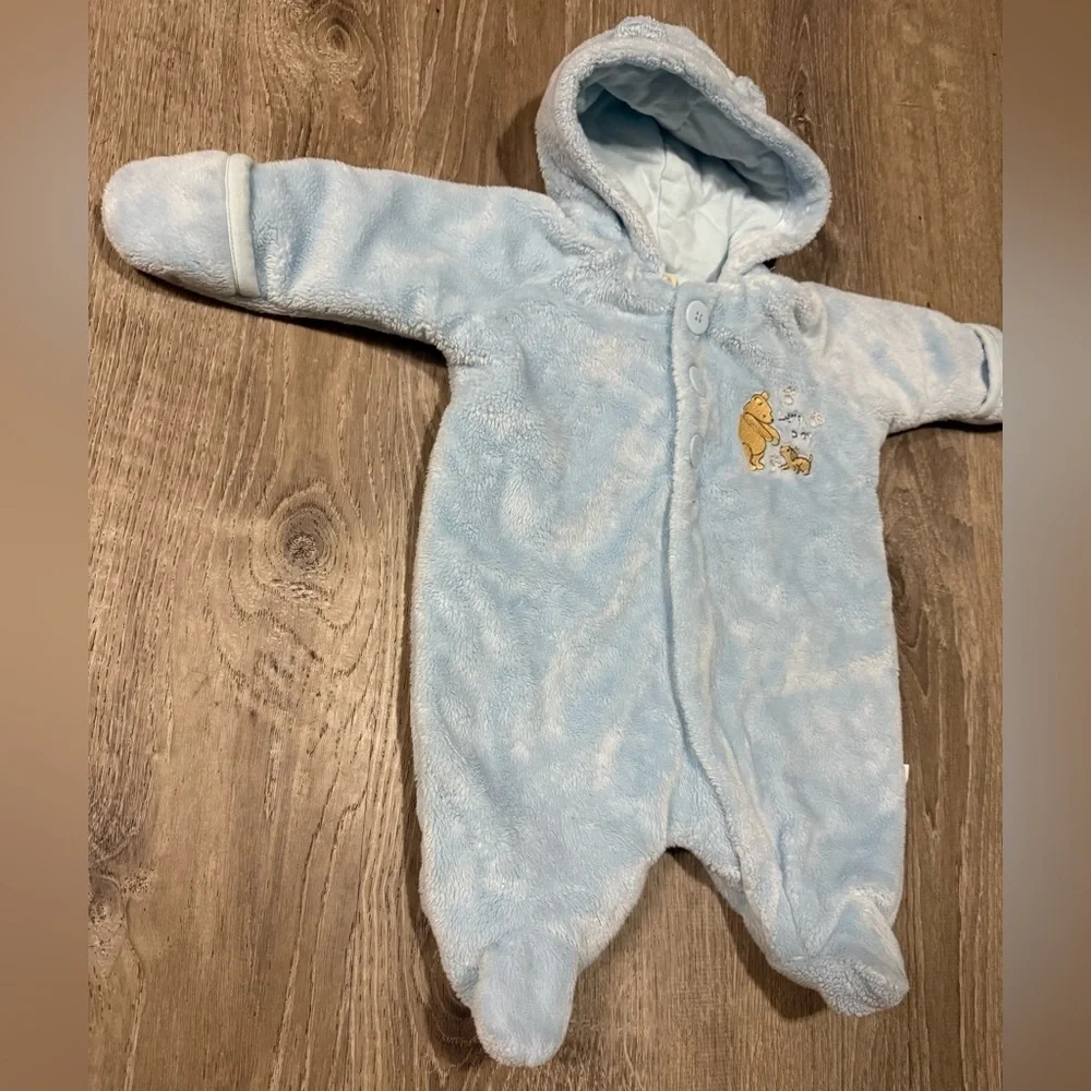 Disney Classic Pooh Hooded Footed Fleece One Piece | Newborn | Blue